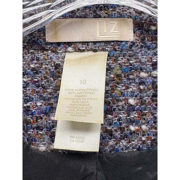 Vintage LIZ Wool Tweed Blazer Blue Brown Weaved Lined Short Women's Size 10 - Picture 5 of 6